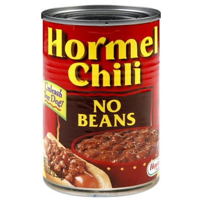 Evenly spread a can of Hormel's Chili (with or without beans-both are delicious) as the 2nd layer