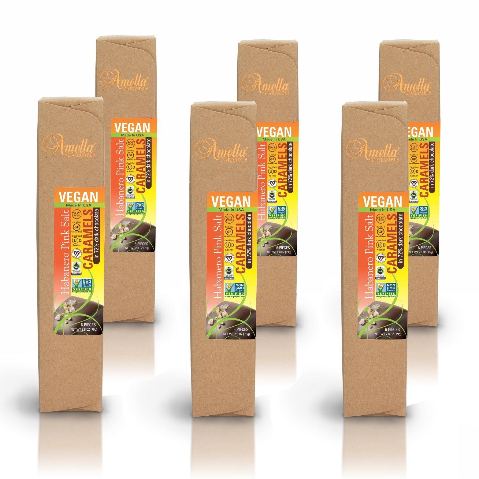 Vegan Habanero Pink Salt Caramels in 72% Dark Chocolate, 16.8 ounces (6 packs - 6 pcs/pack)