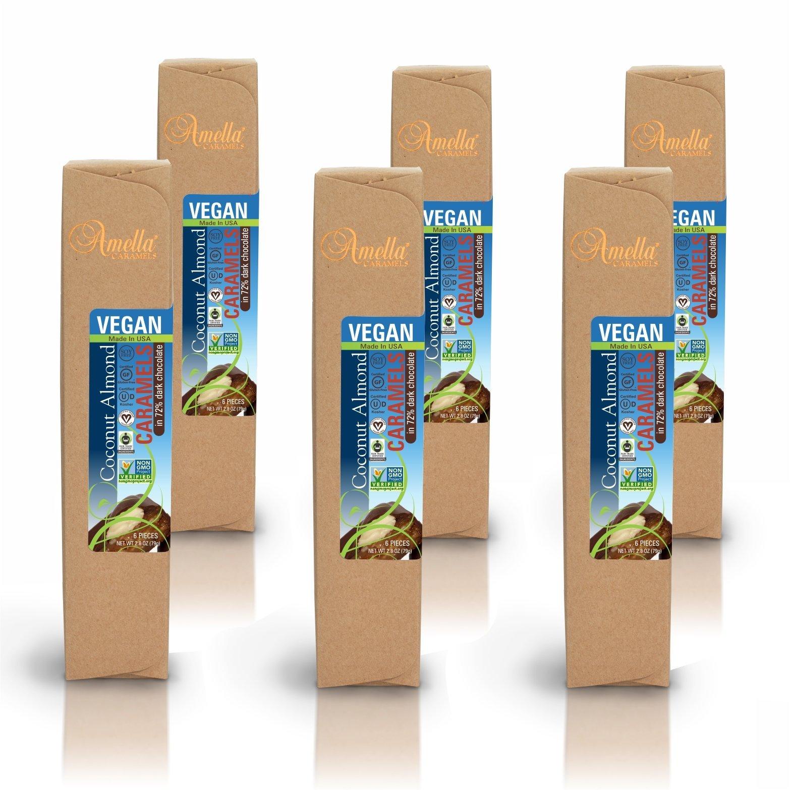 Vegan Coconut Almond Caramels in 72% Dark Chocolate, 16.8 ounces (6 packs - 6 pcs/pack)