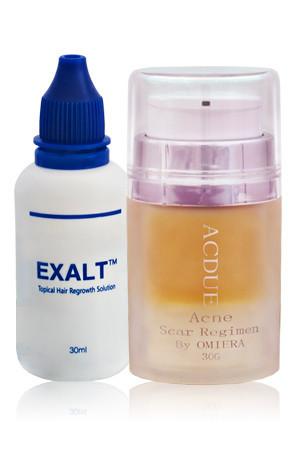 Omiera Labs Acdue Acne Scars And Dark Spots Removal Treatment Cream + Exalt Hair Loss Treatment Set