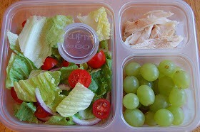salad, Italian vingerette, leftover rotiseeer chicken, grapes
