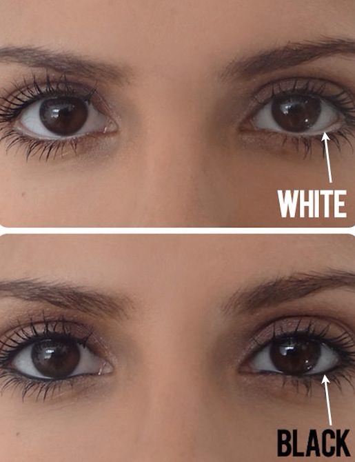 If you don’t already own a white pencil, invest in one now just for this simple trick! Instead of lining your water line with dark eyeliner, use a white pencil to create the illusion of a bigger eye. If you squint your eyes a little at this picture comparison