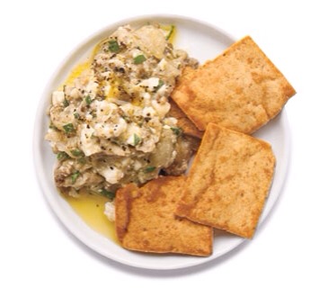Creamy Eggplant and Feta Dip
To make this version of baba ganoush, a classic Middle Eastern spread, roast eggplant until tender and mix with Feta, parsley, lemon, and tahini.