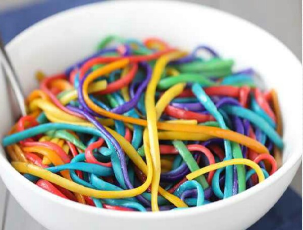 Rainbow Pasta With Parmesan Cheese Clouds! 