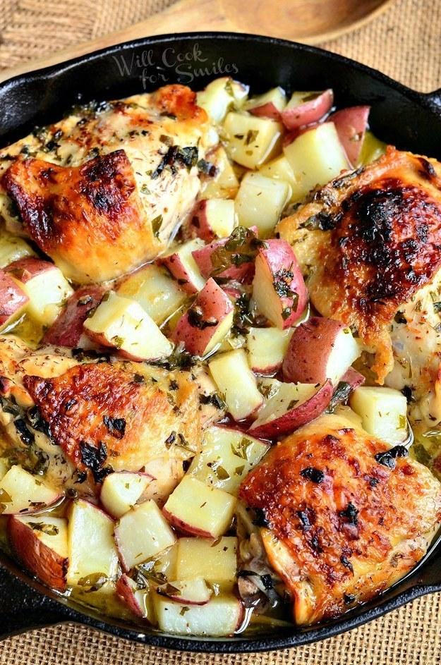 20. One Pot Balsamic Chicken Thighs and Potatoes 