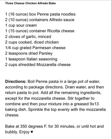 Three Cheese Chicken Alfredo Bake