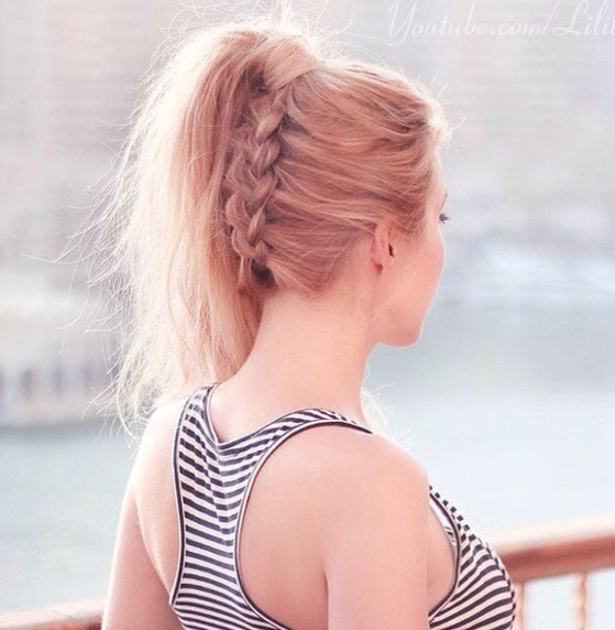 the under dog high ponytail 
for the easiest method, lay off a bed and French or Dutch braid a section, then pull into a ponytail. for more sight of the braid, you also put your hair in a bun. 
