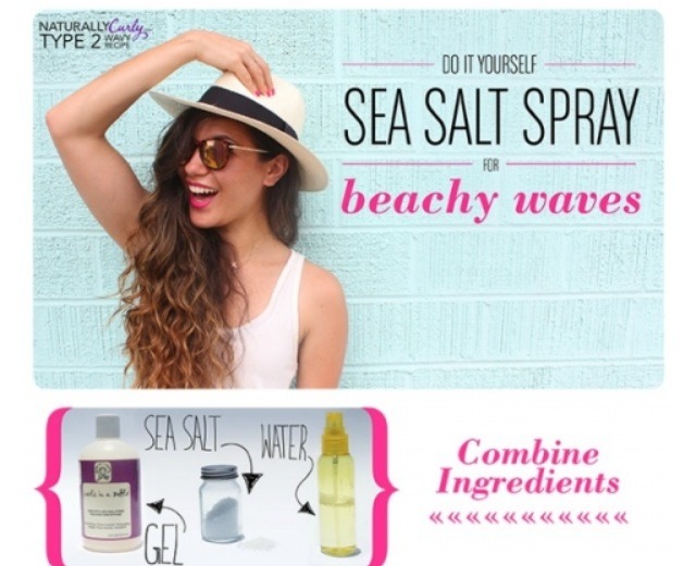 Beautiful summer beach waves achieved with this salt spray:
Sea salt + lemon + gel+  water💁
