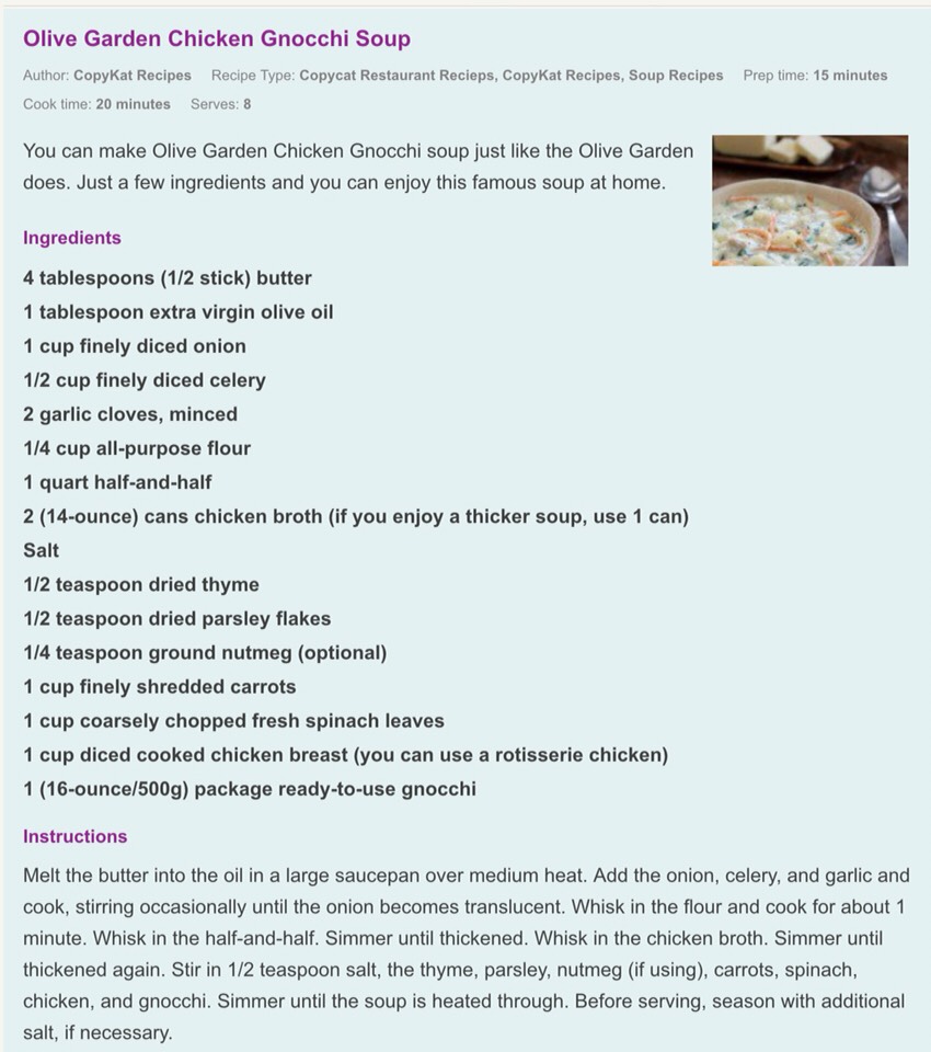 Olive Garden Chicken Gnocchi Soup 