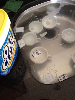 7. Removing sticky labels

Put everything you want the label to come off of in a sink of warm water. Add a scoop of oxyclean and wait thirty minutes. In thirty minutes, the labels will be floating!