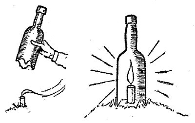 If you have any empty bottles and I bet for sure you will have a brew on your camping adventure , break bottle at the bottom then make a tiny hole for your candle make sure the candle can stand alone then place bottle over pressing firmly into the ground . Perfect light path to finding that bathroom