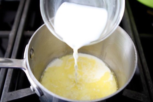 Step 3: Turn the heat up to medium-high. Add in the cream and milk and stir.