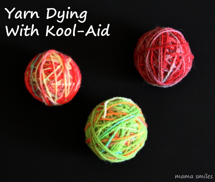 Just dip yarn into a cup of hot water with kool aid. The amount of water doesn't matter as long as the yarn is covered. You can either near boil the water (while stirring) or heat in a microwave for 2 mins increments, taking it out to stir. You'll know it's done when the water is clear.