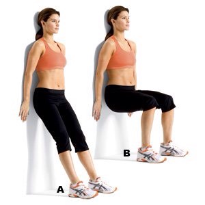 • 10 second wall sit
(targets legs and glutes)
