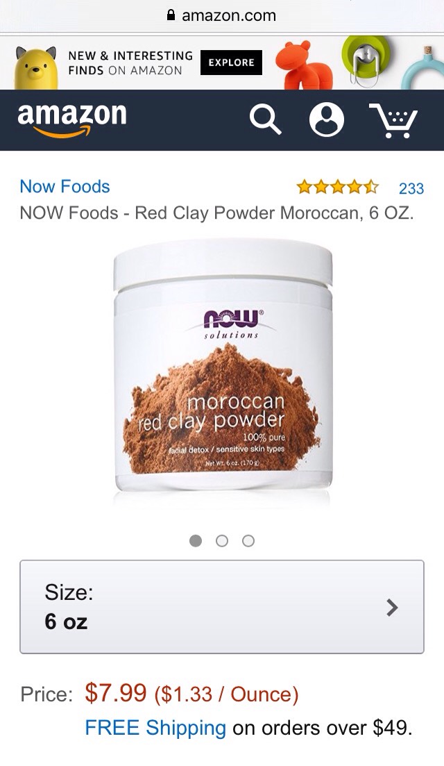 RHASSOUL CLAY | This clay is the BEST clay to use for removing blackheads + other sticky impurities in your pores by sucking the moisture out of them. It is also very exfoliating + will smooth a dull complexion.