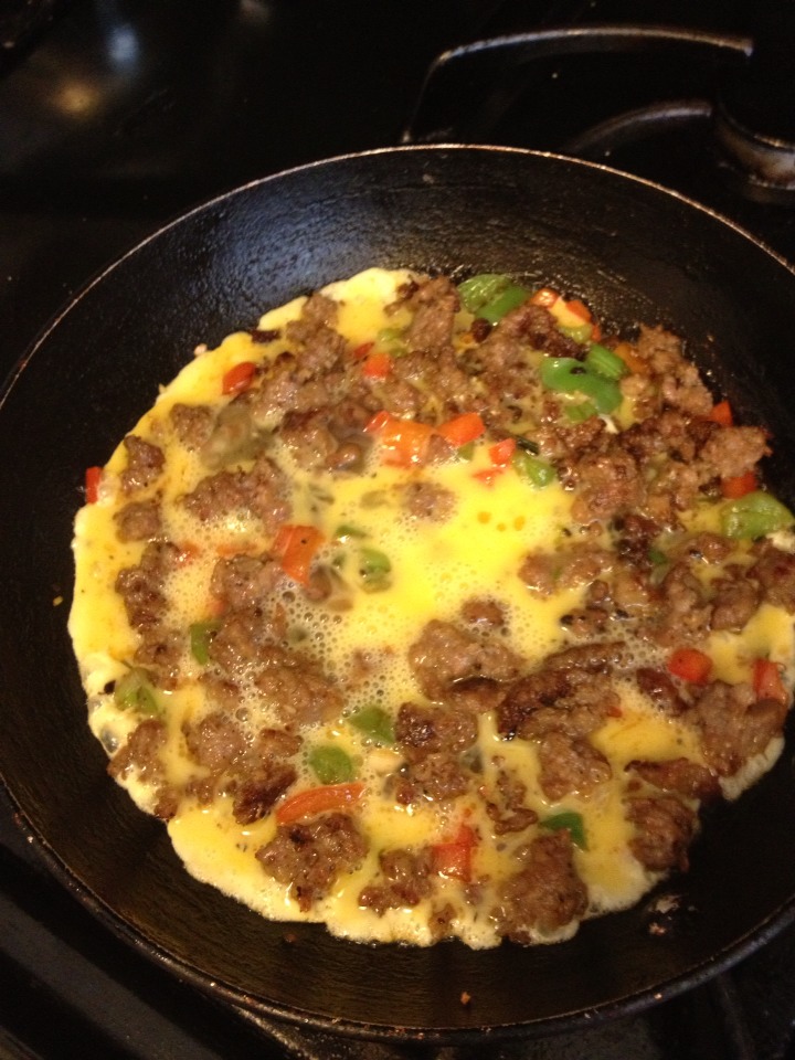 Add in two beaten eggs & stir to cook the eggs well