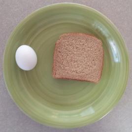 Day 3 Lunch:
(1) hard boiled egg (78 calories)
(1) slice of toast (67 calories)
You may substitute (1) scrambled egg in place of the hard boiled egg. Try not to use salt or other additives.