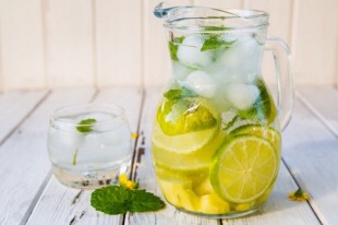 Half a cup of lemon juice the rest water with some mint leaves - this will kick start your metabolism 