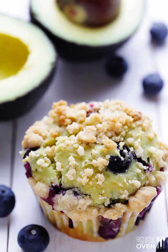 Blueberry avocado muffins!
http://www.gimmesomeoven.com/blueberry-avocado-muffins/