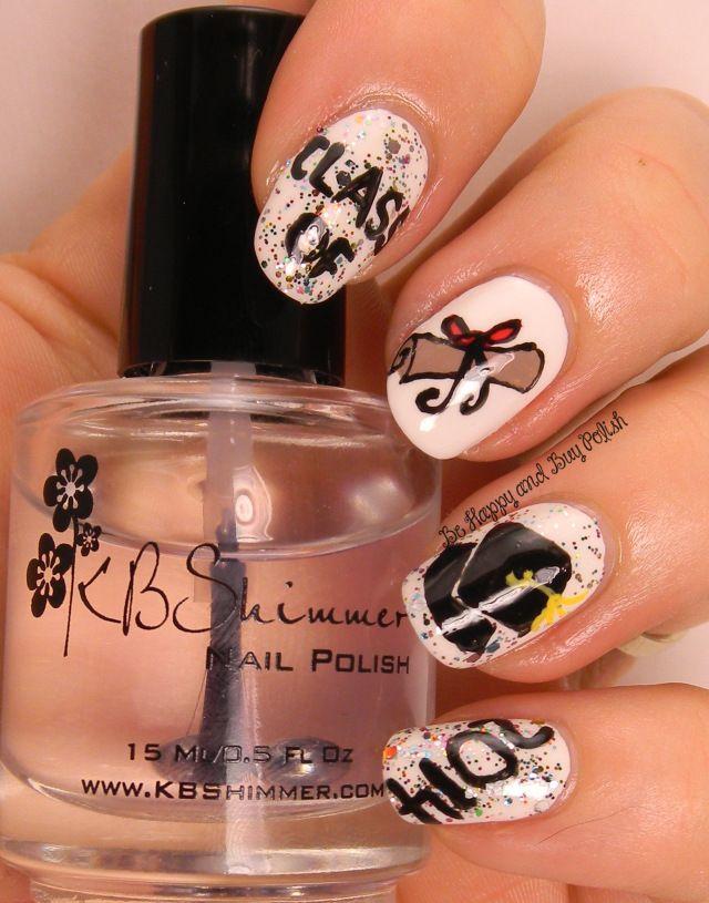 cute nails for graduation just use grad decals from any craft store or where you can find nail polish and art decals