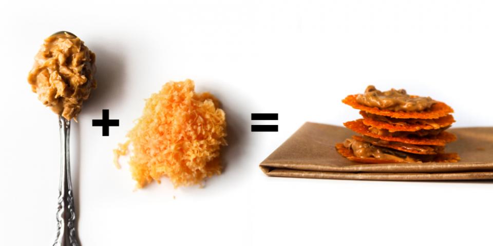 6. Crunchy Peanut Butter + Shredded Cheddar Cheese = "Ritz" Sandwich Crackers
