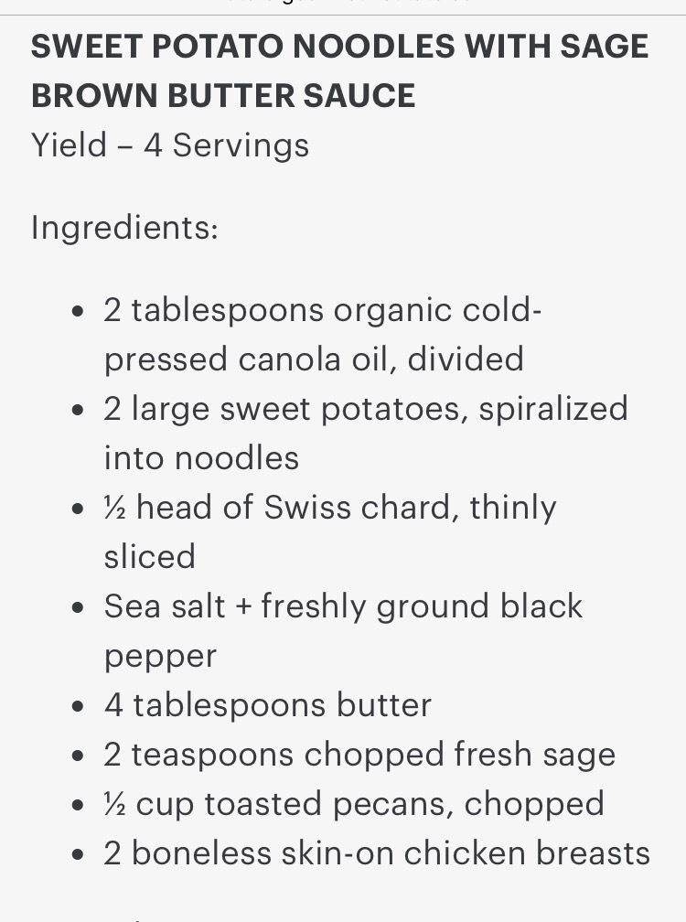 Sweet Potato Noodles With Sage Brown Butter Sauce