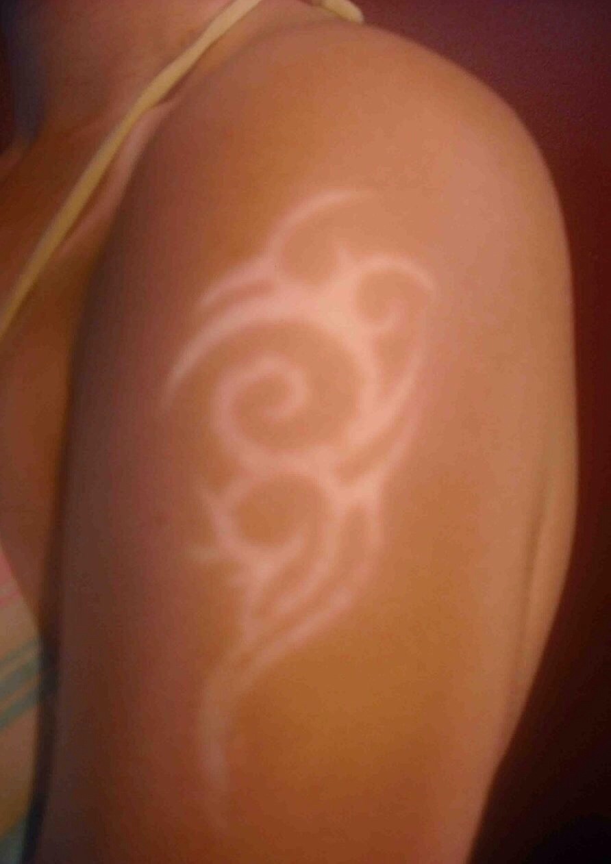 The summer is coming up, want a cool tattoo without the pain ? Cut out a design by printing out what ever you want from the net cut out and tape on body then use it every time you ran to have a light design left on your body 