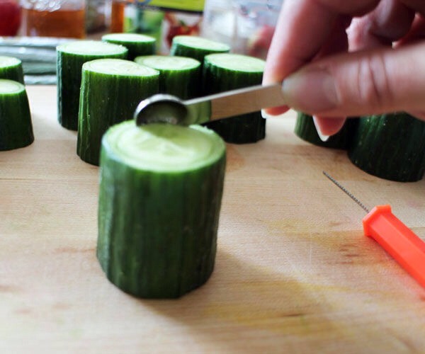 Use the appropriate size measuring spoons to scoop out the flesh. Again, being careful to leave a 1/4" bottom!