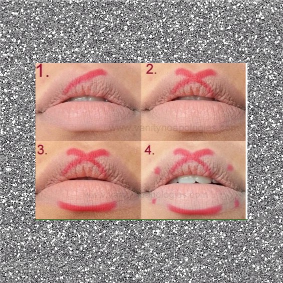 Step one:
Use a red lip liner (the shade you want your lips) and make an outline shown in the image☺️