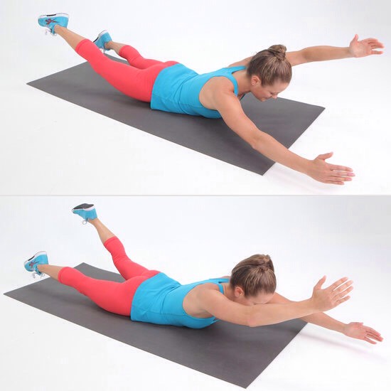 Repeat 20 times
Opposite arm and leg are raised and lowered slowly. 