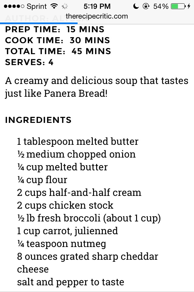 Panera's Cheddar Broccoli Soup 