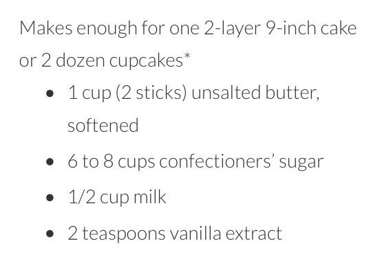 Ingredients for frosting.
