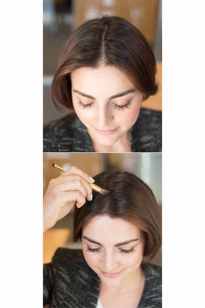 To make your hair look instantly thicker, brush a little eyeshadow on your part.