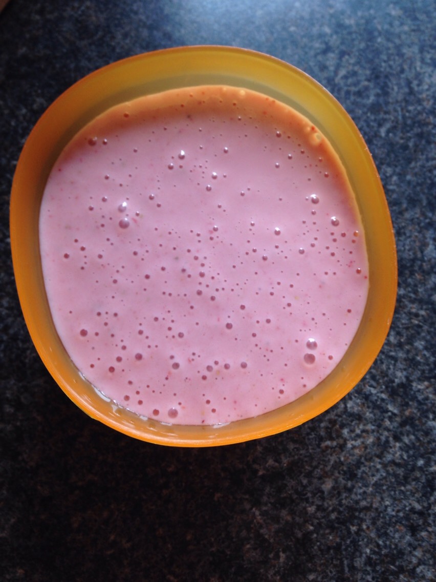 Pour into a bowl when blended. It should look like a smoothie 