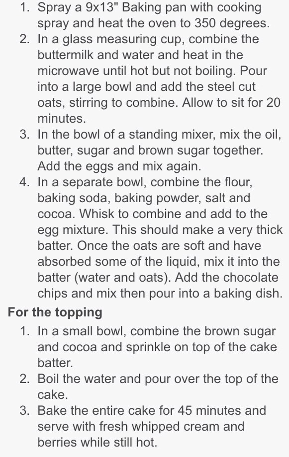 Chocolate oat hot fudge cake 