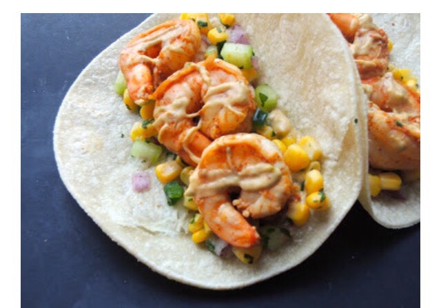 Shrimp Tacos With Corn Salsa And Chipotle Avocado Crema💚❤️