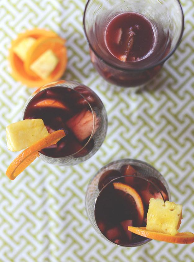 5. Simple Sangria
You can obviously feel free to add more kinds of fruit, but this five-ingredient recipe will give you an awesome red-wine sangria with minimal effort.