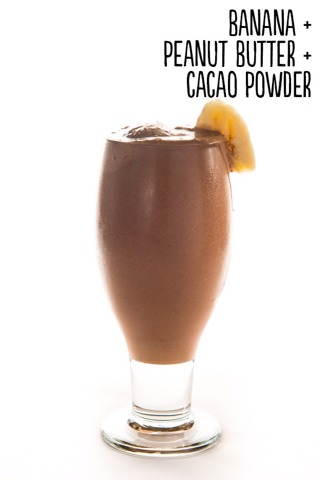 How to: Place 1 peeled frozen banana, 2 tablespoons peanut or almond butter, 2 tablespoons cacao powder, and 1/3 cup water into a blender. Blend until smooth. Serves 1.

Extras: Throw in protein powder, 2 tablespoons shredded, unsweetened coconut, a handful of raw almonds, pinch ground cinnamon