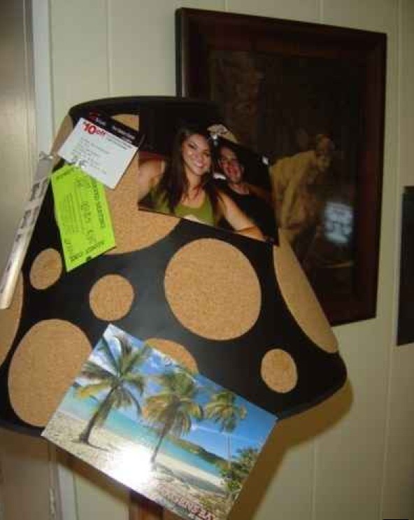 This doesn't come with a tutorial it's so easy!
All you have to do is apply latex spray paint and adhere self-adhesive cork circles to the shade.