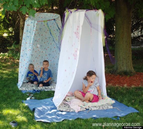 Use hola hoop and bedsheet to do a fort 