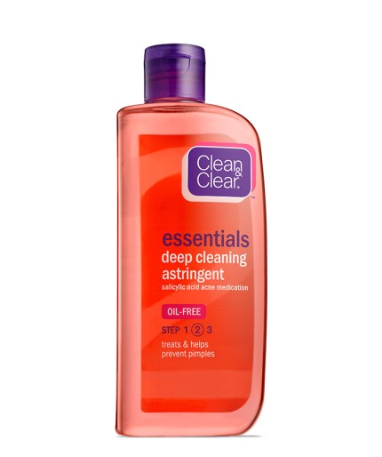 clean&clear astringent•use a cotton round to apply all over your face•don't wash off