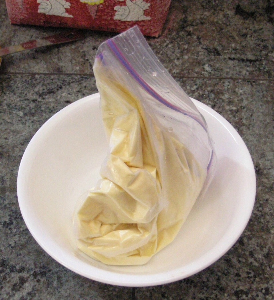 Place small bag full of Ice and salt into page bag, shake well until mixed and frozen this is what it should look like