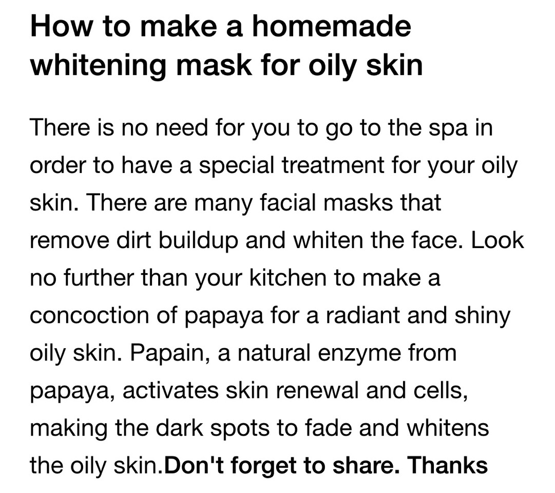 Homemade Whitening Mask For Oily Skin. Activates Skin Cell Renewal Making The Dark Spots Fade Away. 