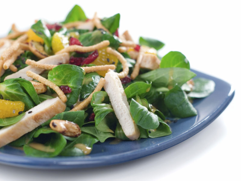 for lunch eat a chicken salad or tukey salad with balsamic vinager because ranch and other dressing are very fatining. 