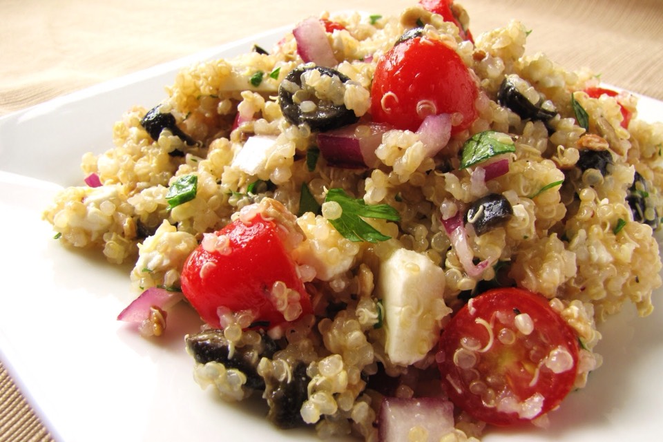 Quinoa salad. It is the only vegetarian source of complete protein other than soy. It's about the same size as cuscus but has a different texture and way more fiber. It is much more healthy! There are hot and cold recipes all over the Internet, but my favorite is a southwest version with black beans