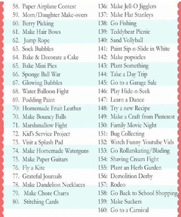 160 Summer Fun List Ideas