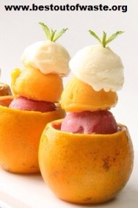 Orange-peel As A Serving Vessel 

Use a Orange-peel in serving different foods and make a food more delicious and attractive. so no one resists after seeing your serving dish. Here as a picture say, you can try with ice-cream and soup with this method.