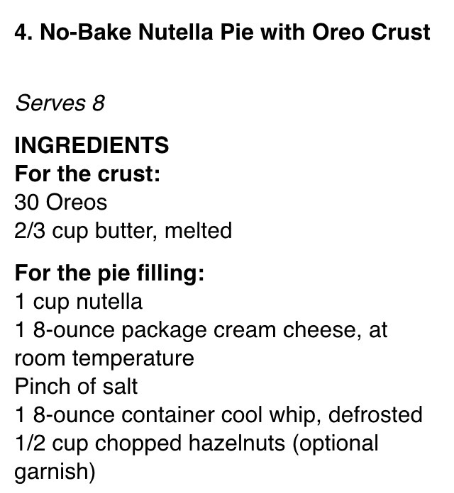 "No-Bake Nutella Pie With Oreo Crust" Yummy!