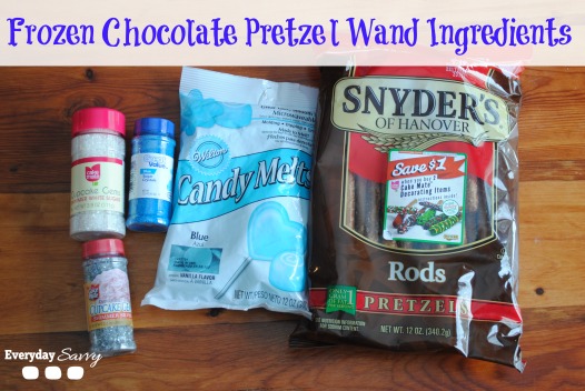 Disney Frozen Blue Chocolate Pretzel Ingredients

20 pretzel rods, any brand
12 oz. blue candy melts
white, blue and silver candy sprinkles

