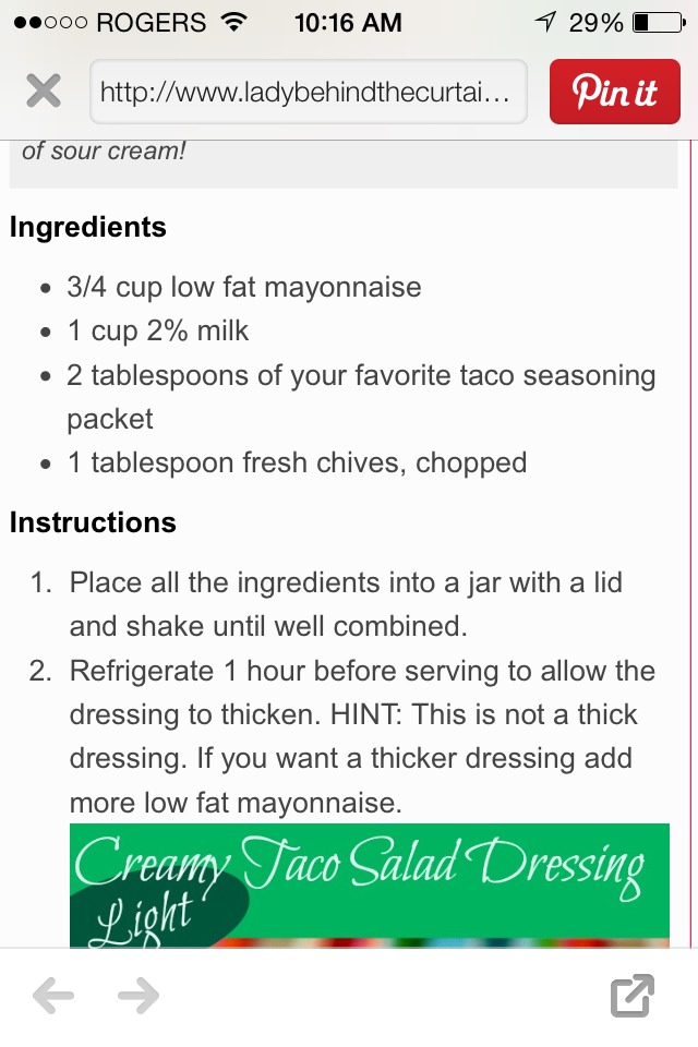 Creamy Light Taco Salad Dressing